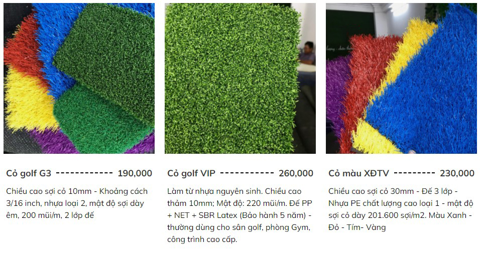 Mẫu thảm cỏ golf và cỏ màu trang trí Thảm cỏ nhân tạo